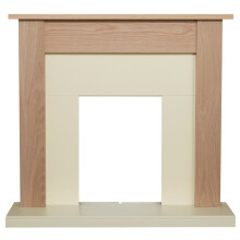 Adam Southwold Oak & Cream Fireplace Surround - 43in, Unfinished Oak, Cream Back Panel, Electric/Bio-Ethanol Compatible, 5416