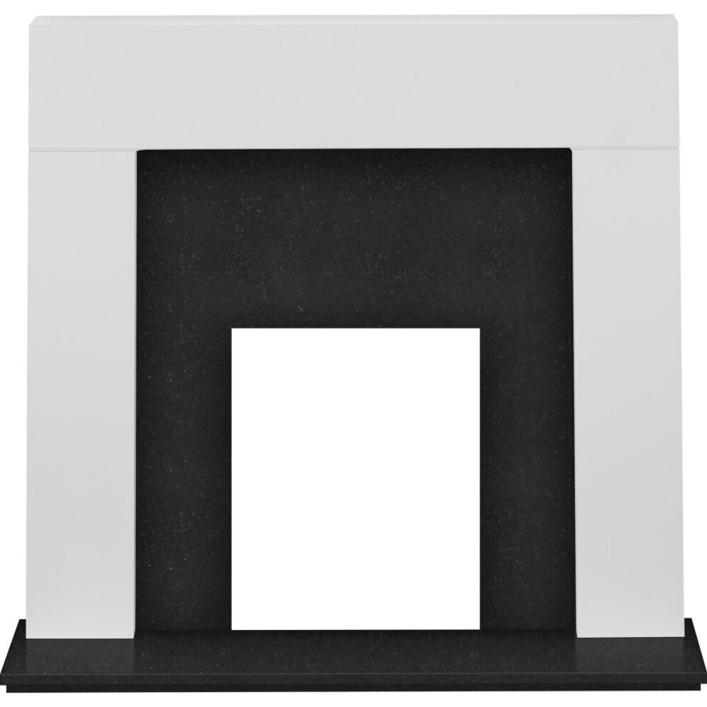 Adam Miami Fireplace in Pure White and Black Granite, 48 Inch