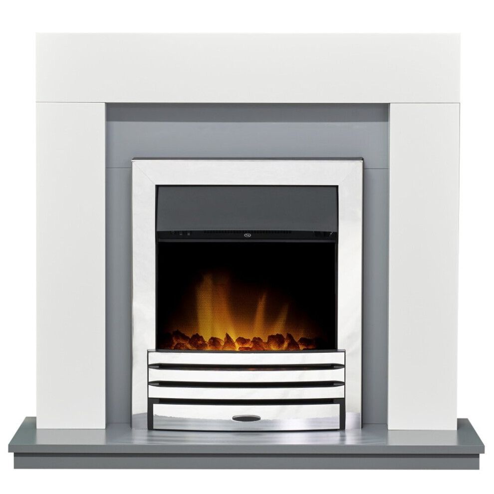 Adam Dakota Fireplace in Pure White & Grey with Eclipse Electric Fire in Chrome, 39 Inch