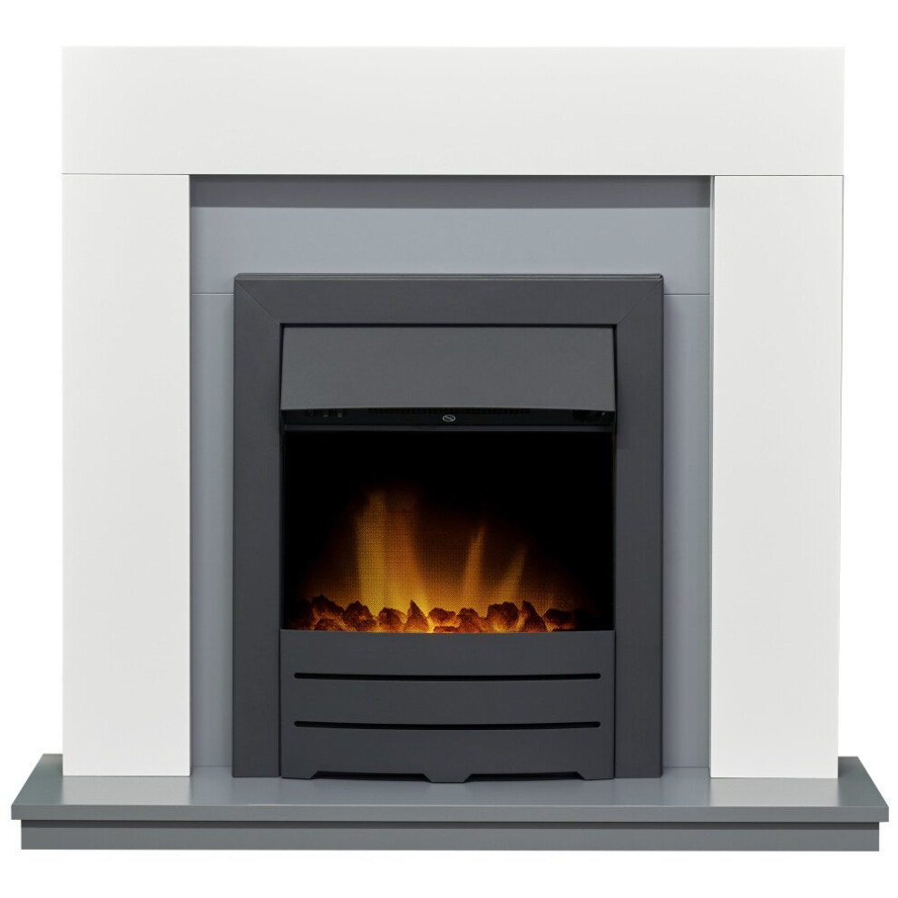 Adam Dakota Fireplace in Pure White & Grey with Colorado Electric Fire in Black, 39 Inch