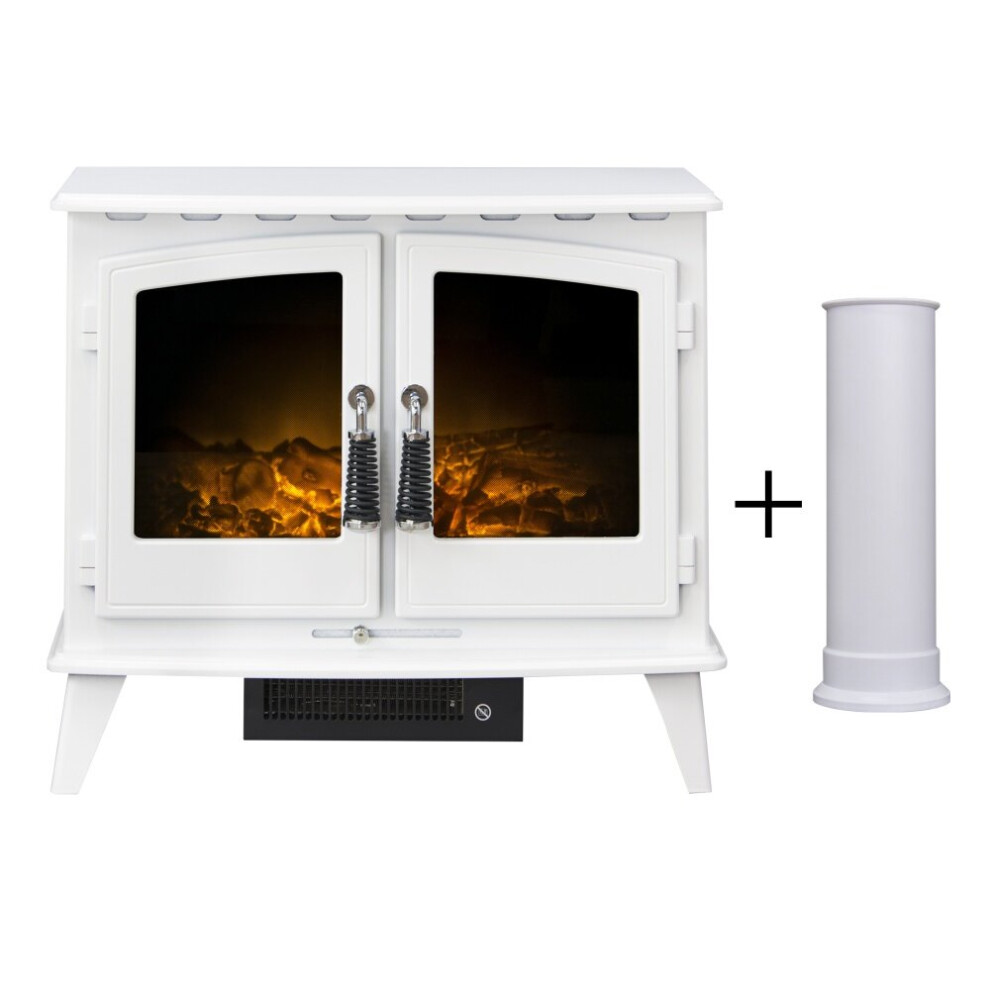 Adam Woodhouse Electric Stove in Pure White with Straight Stove Pipe in Pure White