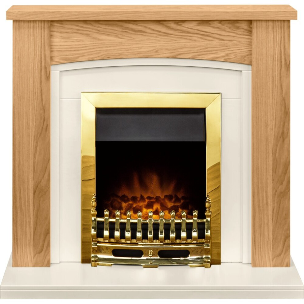 Adam Chilton Fireplace Suite in Oak with Blenheim Electric Fire in Brass, 39 Inch