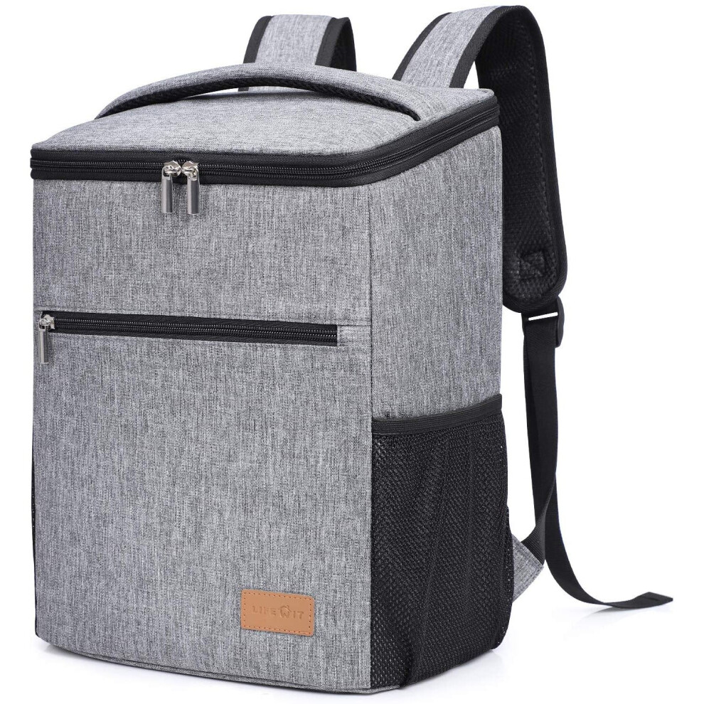 Lifewit (Grey) 24L (30-Can) Soft Cooler Backpack With Hard Liner, Large Insulated Picnic Lunch Backpack Soft-Sided Cooling Bag For Camping Grey