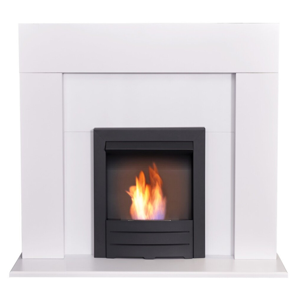 Adam Miami Fireplace in Pure White with Colorado Bio Ethanol Fire in Black, 48 Inch