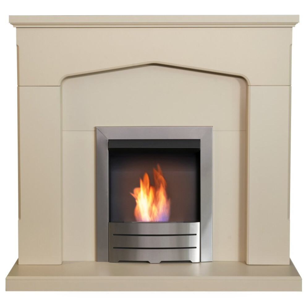 Adam Cotswold Fireplace Suite in Stone Effect with Colorado Bio Ethanol Fire Brushed Steel, 48 Inch