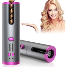 Cordless Hair Curler, Automatic Curling Iron Ceramic Rotating Hair Curler w 6 Temperatures 11 Timer Settings Rechargeable Portable Hair Curling Iron