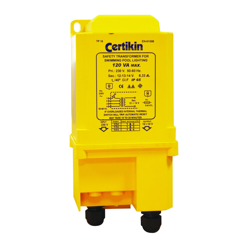 Certikin Safety Transformer - Ip65 - 300W, 12V, 400Va, Yellow (PU11S)