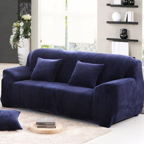(Navy Blue, 3 Seater) Easy Fit Sofa Slipcover Stretch Protector Plush