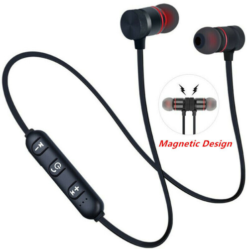 (Black) Magnetic Bluetooth Earphones Wireless Earbuds Sports Neckband 5.0 Gaming Headset