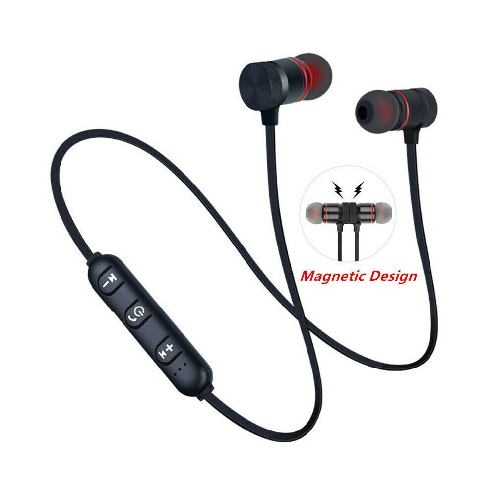 (Black) Magnetic Bluetooth Earphones Wireless Earbuds Sports Neckband 5.0 Gaming Headset