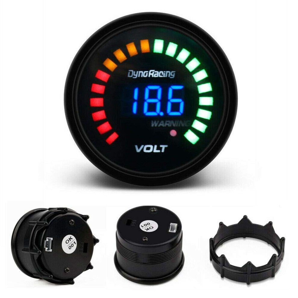 2'' 52Mm Digital Analog Led Electronic Auto Car Voltage Gauge Volt Meter Smoke Face For Most 12V Gasoline Vehicle Black 791974314513