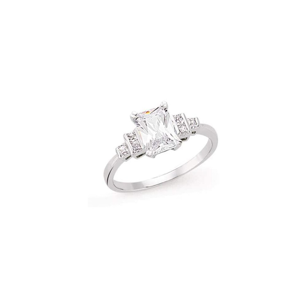(L) Silver Square Solitaire Ring Engagement Princess Cut Platinum Plate 925 Hallmark