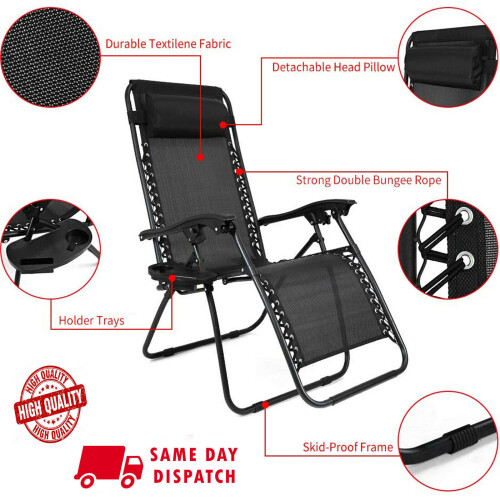 Set Of 2 Zero Gravity Sun Lounger Recliner Beach Chair Patio Lounger on OnBuy