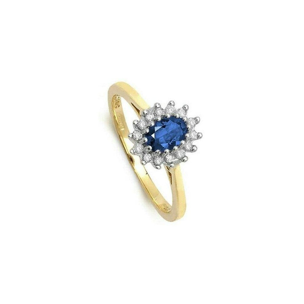 (N) Yellow Gold Sapphire and Diamond Ring Cluster Engagement Size J - Q Certificate