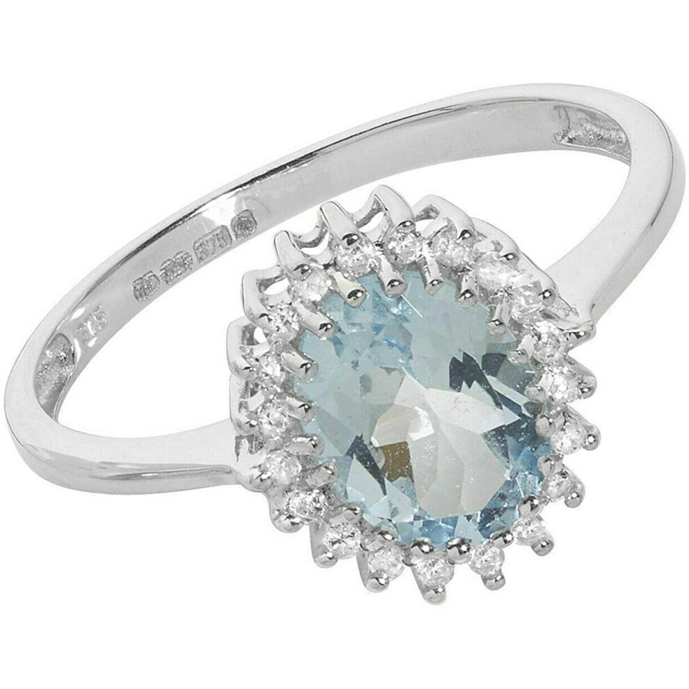 (V) Aquamarine and Diamond Ring White Gold Cluster Large size R - Z Appraisal