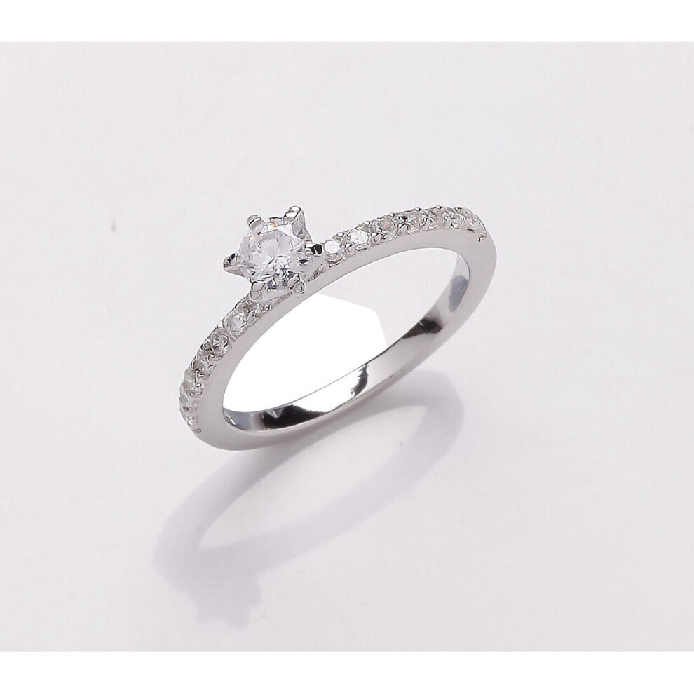 (E) Child's Ring Silver Ring Sterling Silver Platinum Plated Child's Solitaire Ring