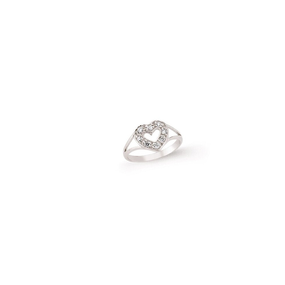 (H) Childrens Heart Silver Ring Sparkly Gemset Platinum Plated 925 Hallmark