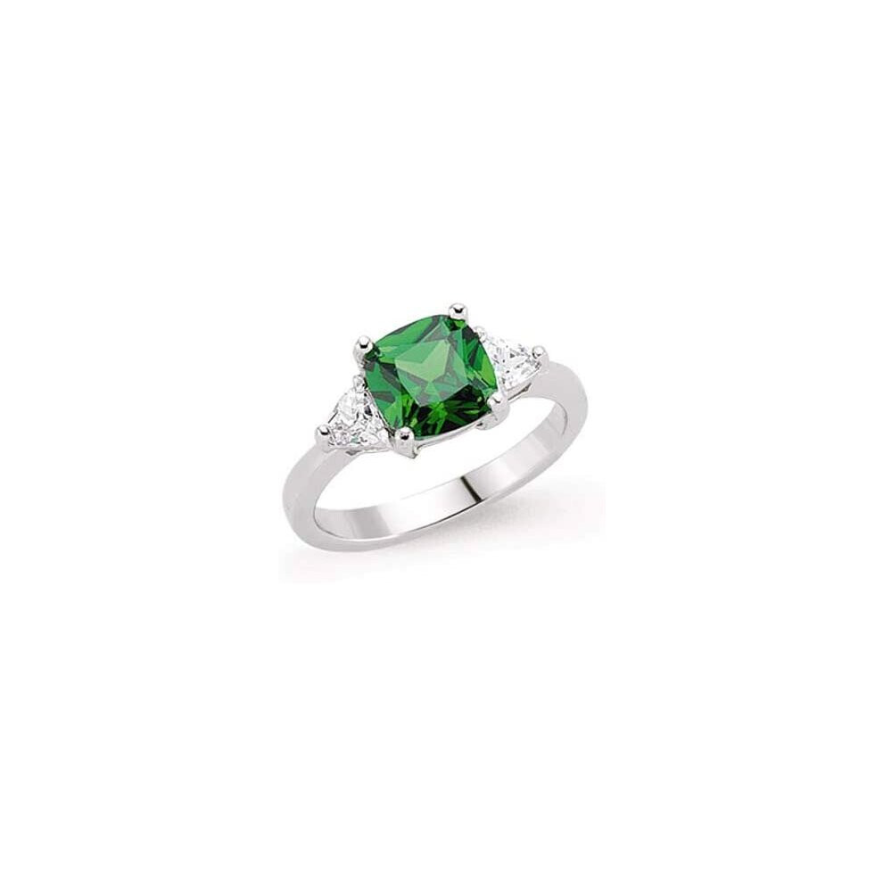 (P) Emerald Ring Engagement Ring Sterling Silver Platinum Plated Dress Ring