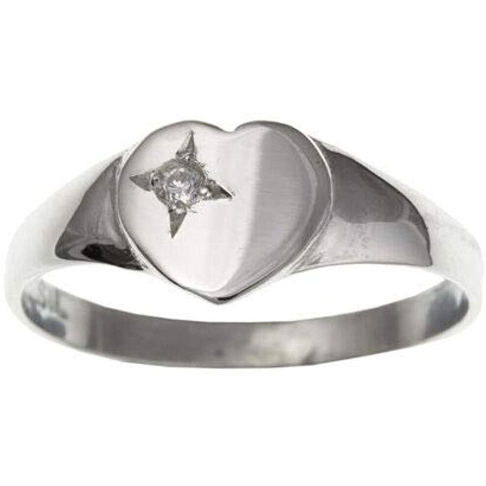 (N) Silver Signet Ring Ladies Signet Ring Heart Signet Ring With Gemstone