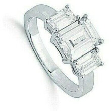 (O) Emerald Cut Trilogy Ring Solid Silver Three Stone Engagement 925 Hallmark