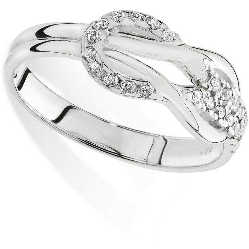 (P) Sterling Silver Interlink Ring 925 Hallmark Rhodium Finish Size J-R British Made