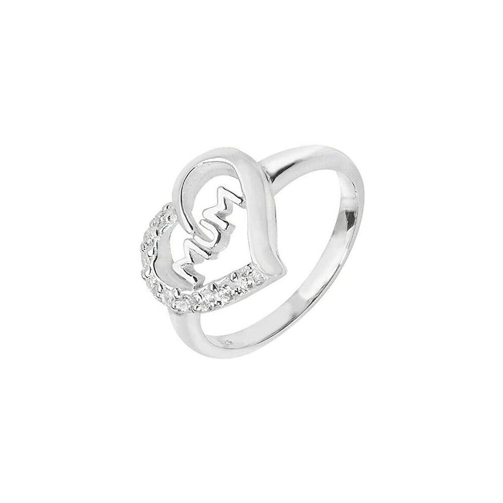 (J) Silver Heart Mum Ring 925 Hallmarked Rhodium Finish Size J - R British Made