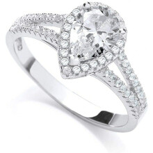 (N) Pear Shape Engagement Ring Solid Silver Halo Gemstone 925 Hallmarked J Jaz