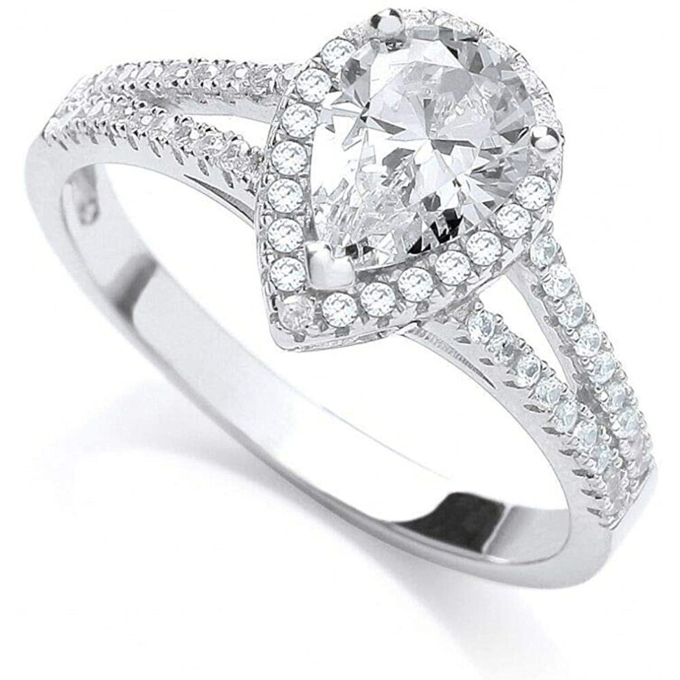 (N) Pear Shape Engagement Ring Solid Silver Halo Gemstone 925 Hallmarked J Jaz