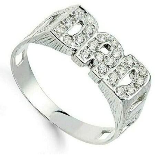 (U) Sterling Silver DAD Ring 925 Hallmark Gemstone British Made Fathers Day Daddy 1