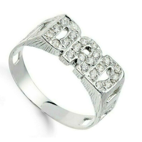 (U) Sterling Silver DAD Ring 925 Hallmark Gemstone British Made Fathers Day Daddy 2