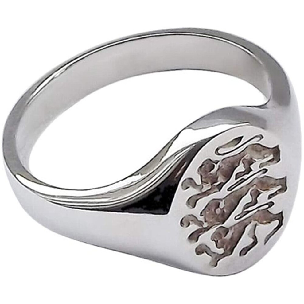 (T, Silver) Three Lions Ring Signet Men's Gents Solid Sterling Silver Engagement size P-Z+4