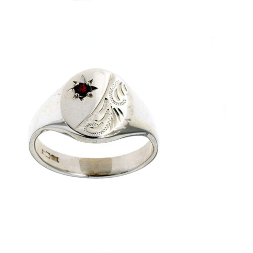 (Z, Red) Ring Men's Solid Sterling Silver Gents