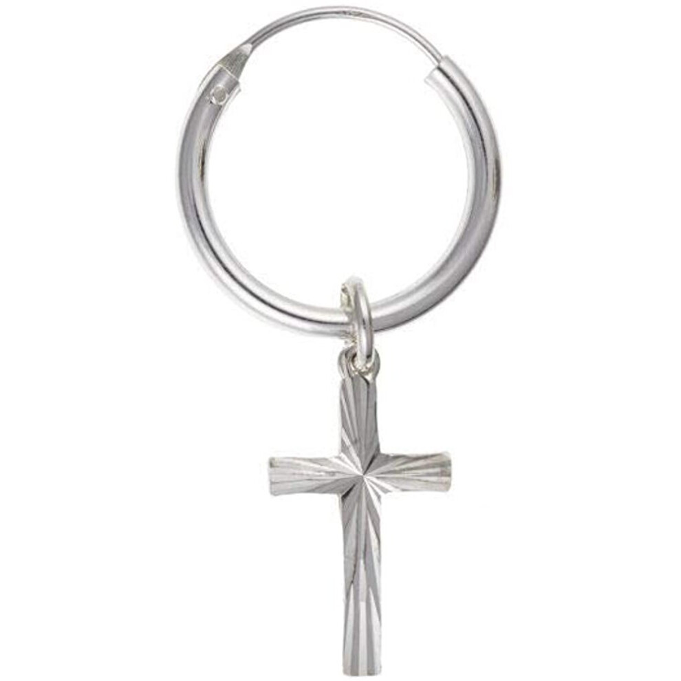 Men's Earring Hoop With Cross Sterling Silver Gents Creole