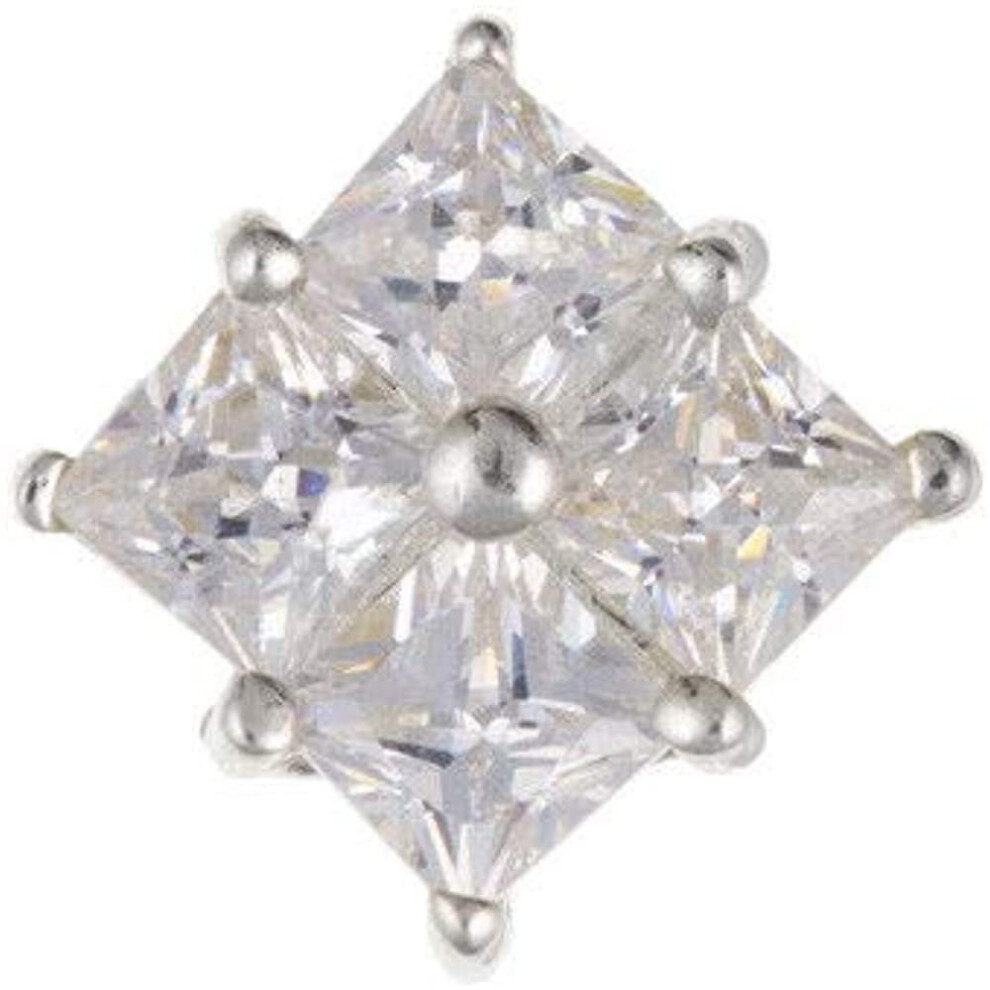 Men's Earring Square CZ Stud Gents Solid Sterling Silver