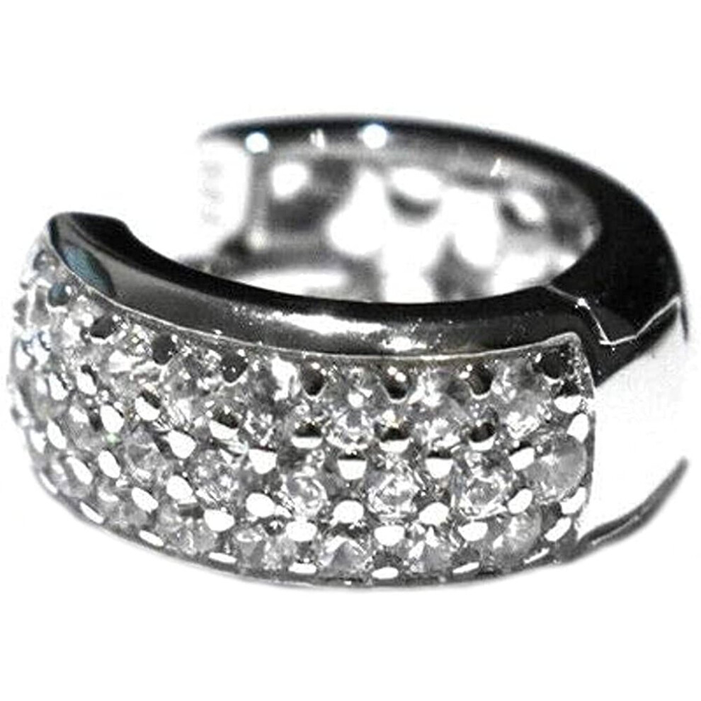Mens Huggie Hoop Earring Pave Cubic Zirconia Solid Sterling Silver Gents Creole