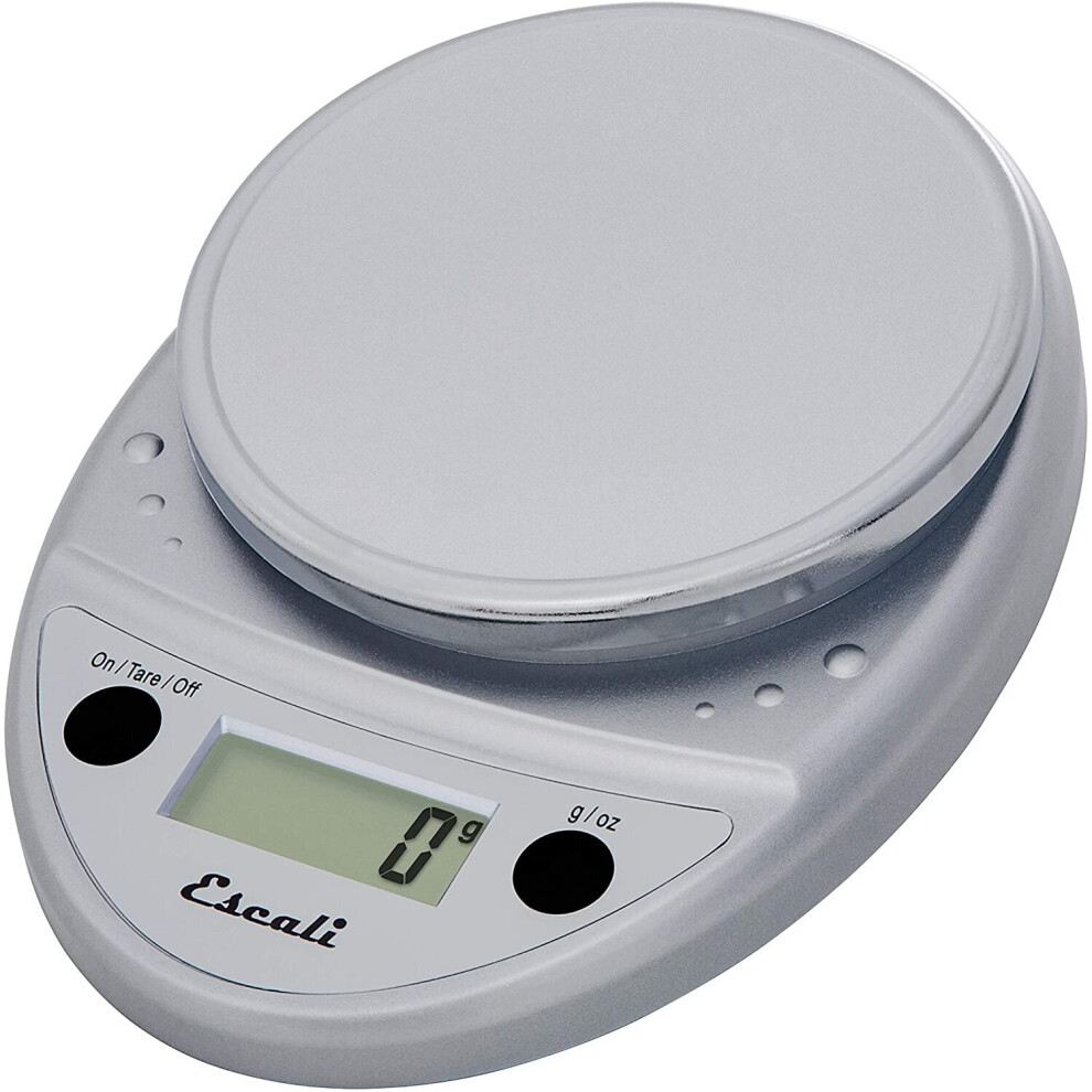 Escali Primo P115C Precision Kitchen Food Scale for Baking and Cooking, Lightweight and Durable Design, LCD Digital Display, 8" x 6" x 1.25", Chrome