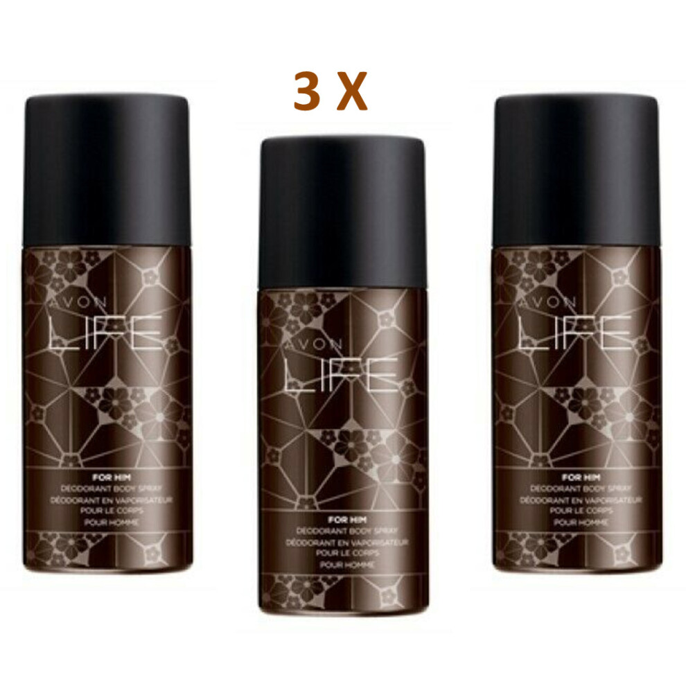 3 x Avon LIFE For Him Deodorant Body Spray by KENZO Discontinued 150ml