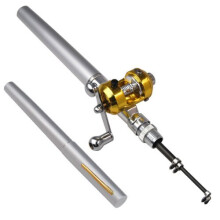 DIGIFLEX Mini Pocket Fishing Rod Pole & Golden Reel Pen - Silver