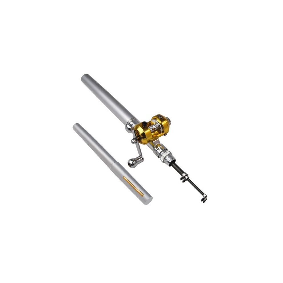 DIGIFLEX Mini Pocket Fishing Rod Pole & Golden Reel Pen - Silver