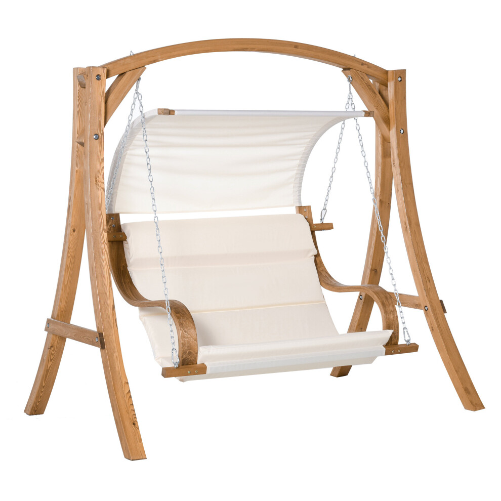 Wooden Porch A-Frame Swing Chair With Canopy And Cushion For Garden