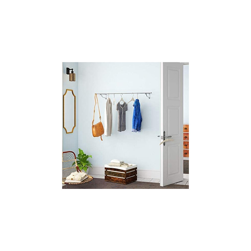 (Chrome) 6ft Wall Mounted Garment Clothes Rail