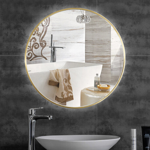 Living And Home (Gold 80CM) Slim Frame Round Mirror 2