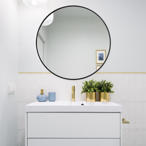 Living And Home (Black 40CM) Slim Frame Round Mirror 2