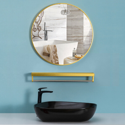Living And Home (Gold 80CM) Slim Frame Round Mirror 1