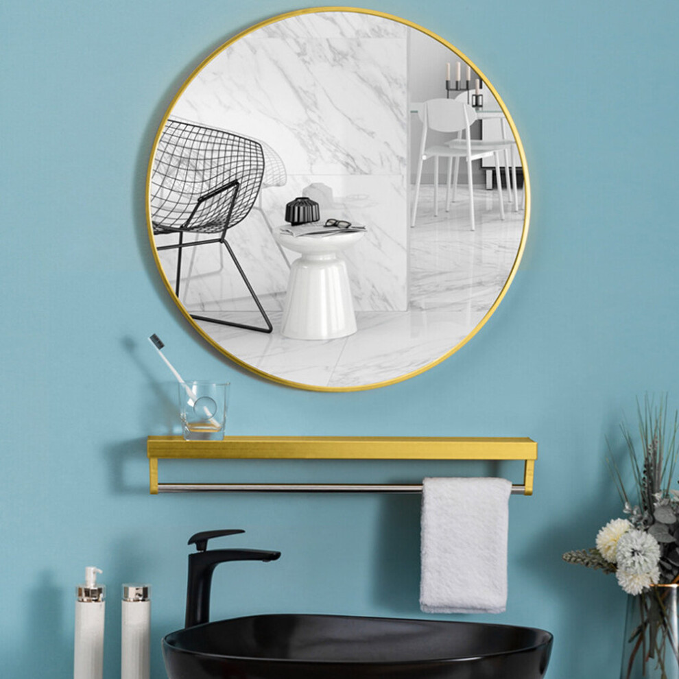 (Gold 60CM) Slim Frame Round Mirror