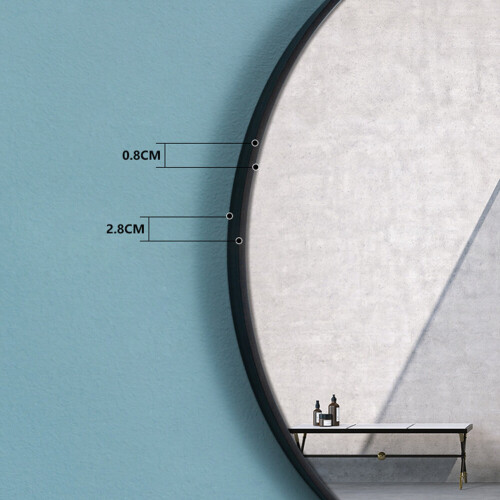 Living And Home (Black 80CM) Slim Frame Round Mirror 2