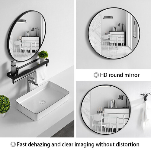 Living And Home (Black 50CM) Slim Frame Round Mirror 2