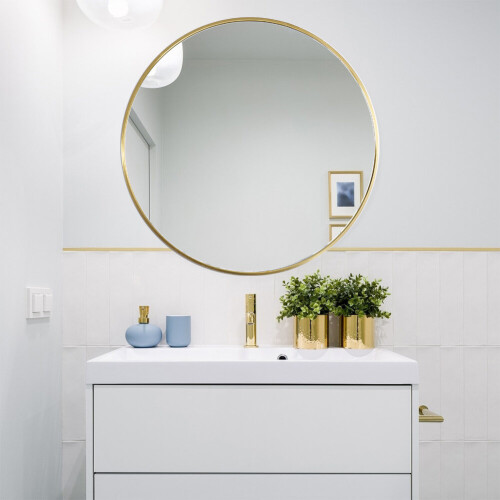 Living And Home (Gold 40CM) Slim Frame Round Mirror