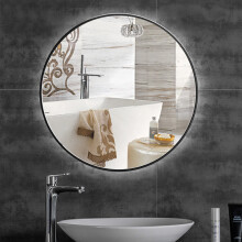 (Black 40CM) Slim Frame Round Mirror