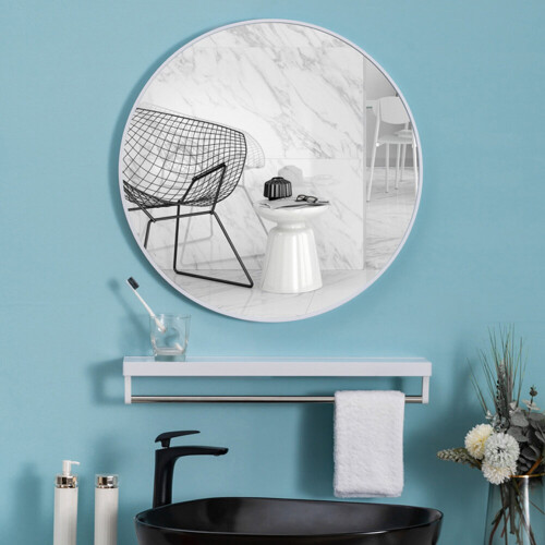 Living And Home (White 80CM) Slim Frame Round Mirror 2
